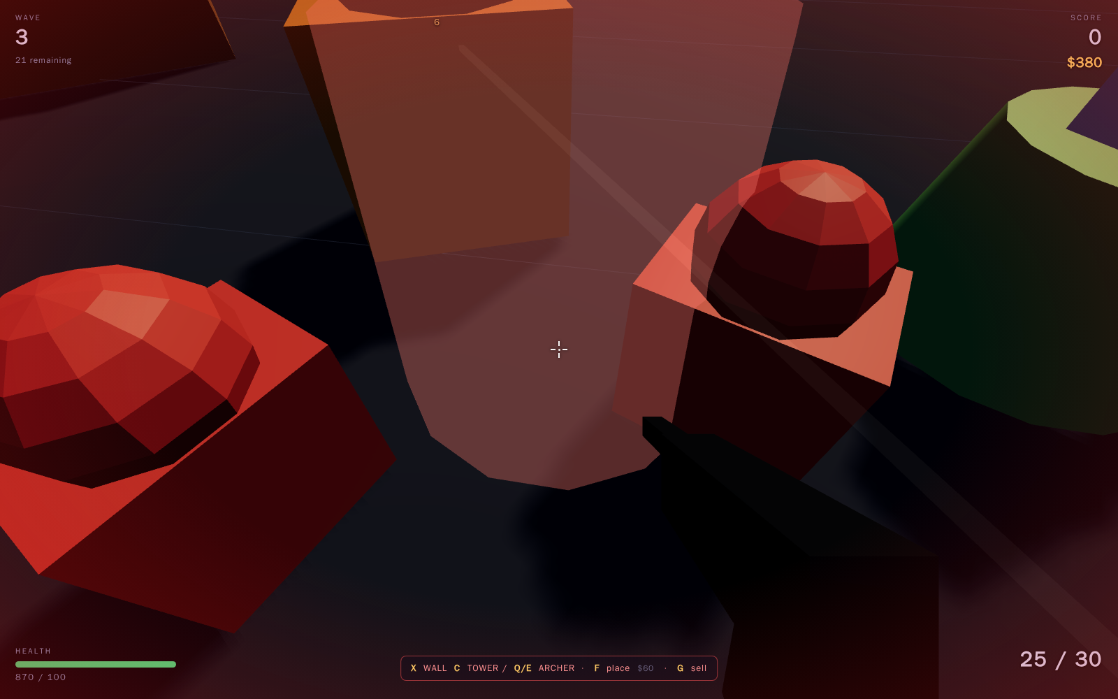 Tower Defense 3D in combat: wave 3 swarms the arena